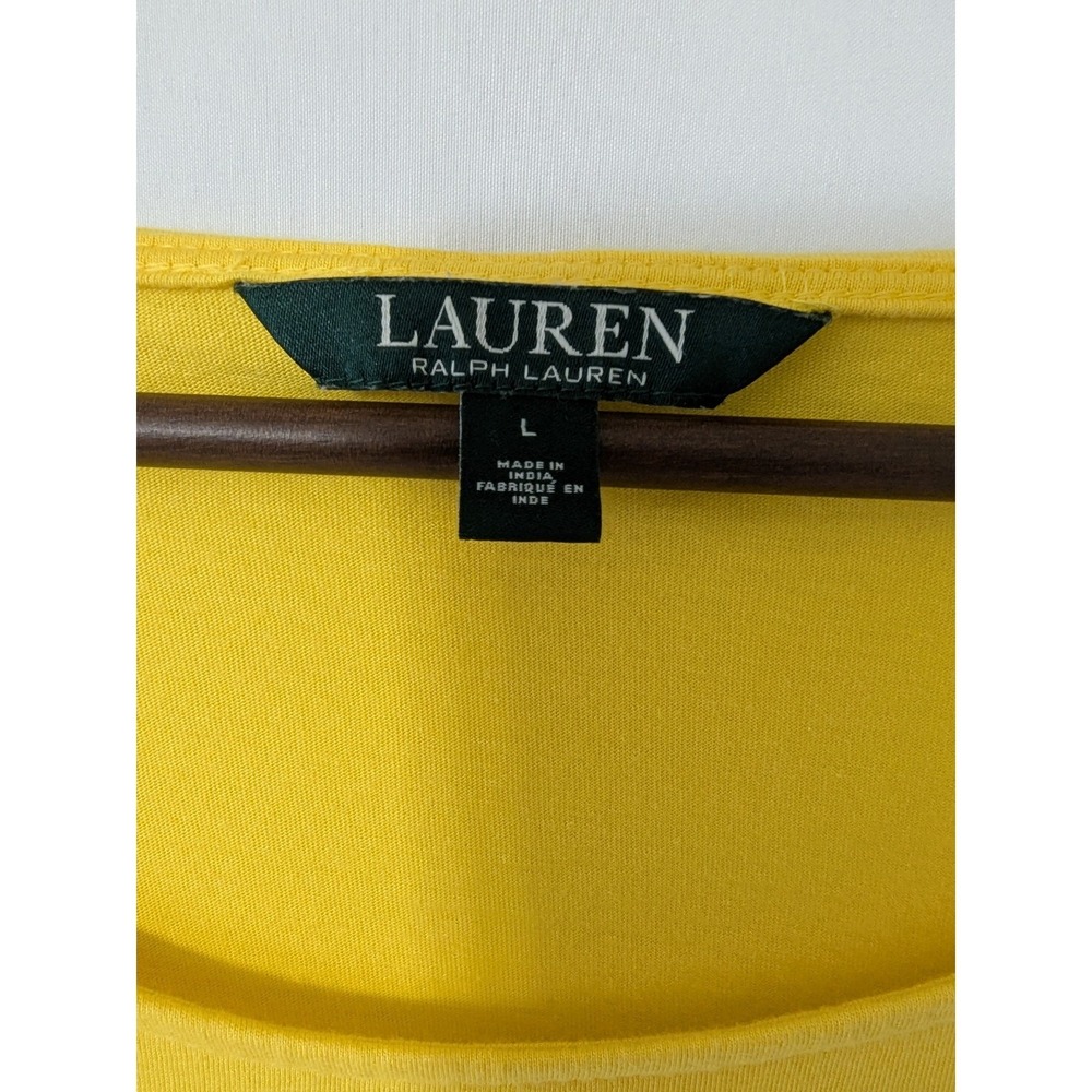 Lauren Ralph Lauren Womens Yellow White Striped Preppy Top with Crest Size L - Picture 5 of 10
